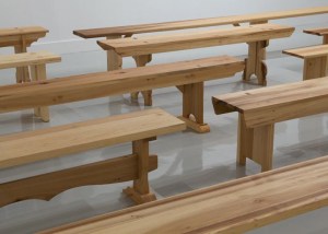 Francis Cape, Utopian Benches, 2011. Installation view Arcadia University Art Gallery, Glendale, PA.