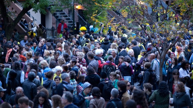 Between the Door and the Street, 2013, a performance initiated by Suzanne Lacy. Courtesy of Creative Time and Brooklyn Museum.