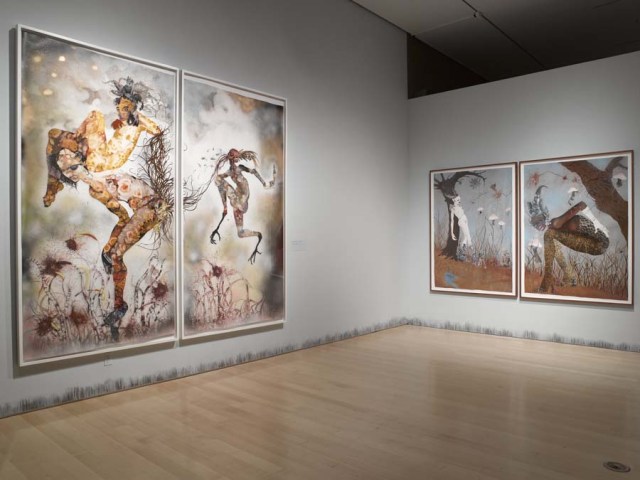 Wangechi Mutu: A Fantastic Journey, 2014, installation view. Courtesy of the Elizabeth A. Sackler Center for Feminist Art, Brooklyn Museum.