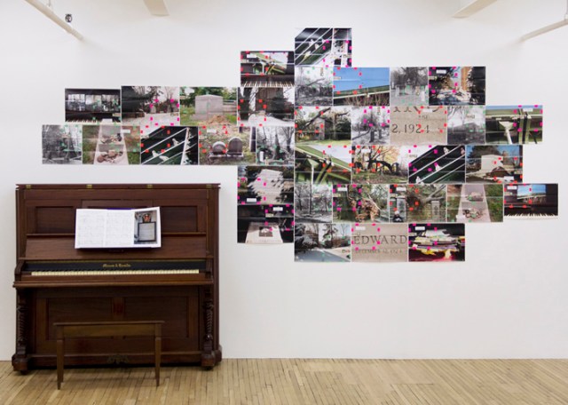 MOYRA DAVEY, Ornament and Reproach, 2012-13, 34 c-prints, tape, postage, ink, installation view. Courtesy the artist and Murray Guy Gallery, New York.