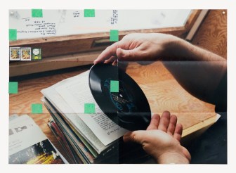 MOYRA DAVEY, Kevin Ayers, 2013, 26 c-prints, tape, postage, ink, detail. Courtesy the artist and Murray Guy Gallery, New York.