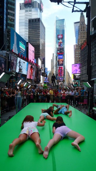 Participants during the filming of Storming Times Square, July 24, 2014. Photo © Kathleen MacQueen.