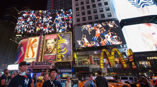 Midnight Moment: Daniel Canogar, Storming Times Square, 2014. Photograph by Ka-Man Tse for @TSqArts. 